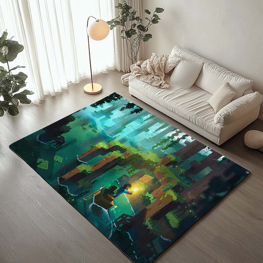 Minecraft forest river scene Rug