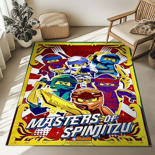 Ninjago All Characters Fight Masters of Spinjizu Rug