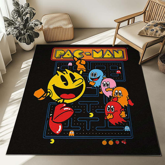 Pacman and Power Pellets Ghosts with Fruit in game Rug