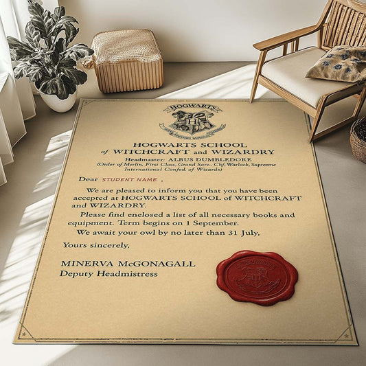 Personalized Hogwarts Letter to Students Custom Name Rug