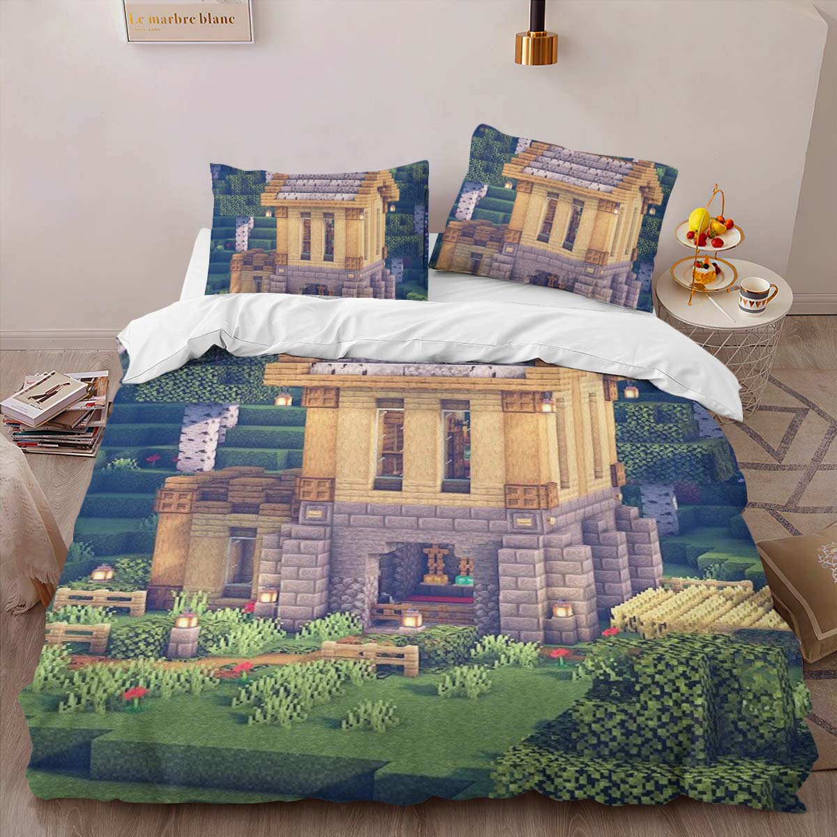Simple Birch House in Minecraft Duvet Cover 2