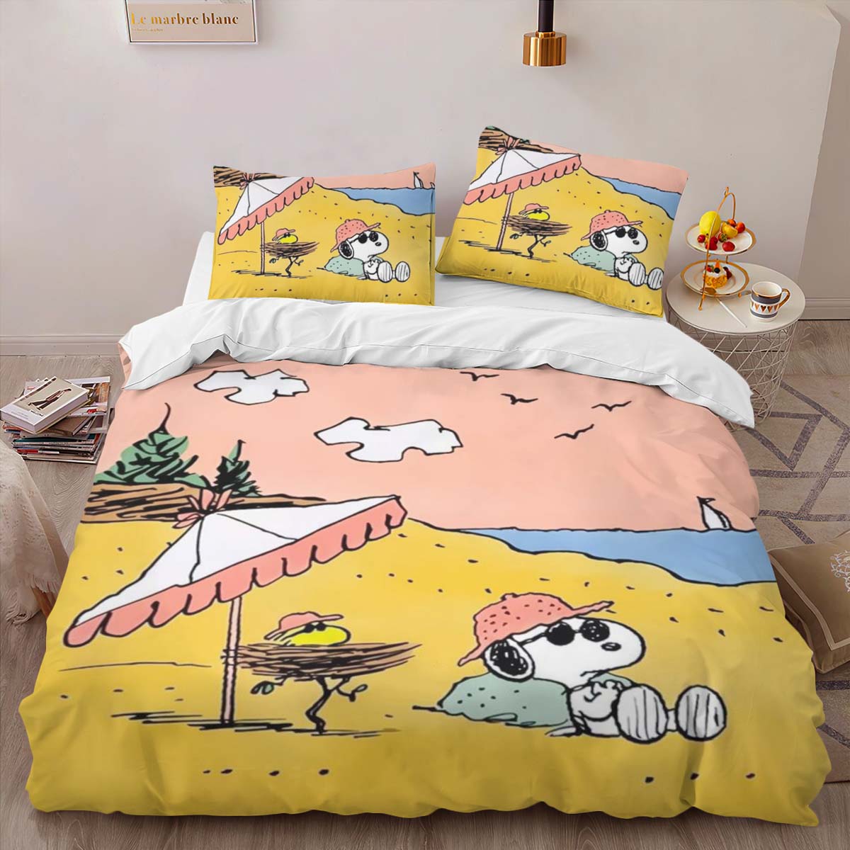 Snoopy and Woodstock on beach Duvet Cover 2
