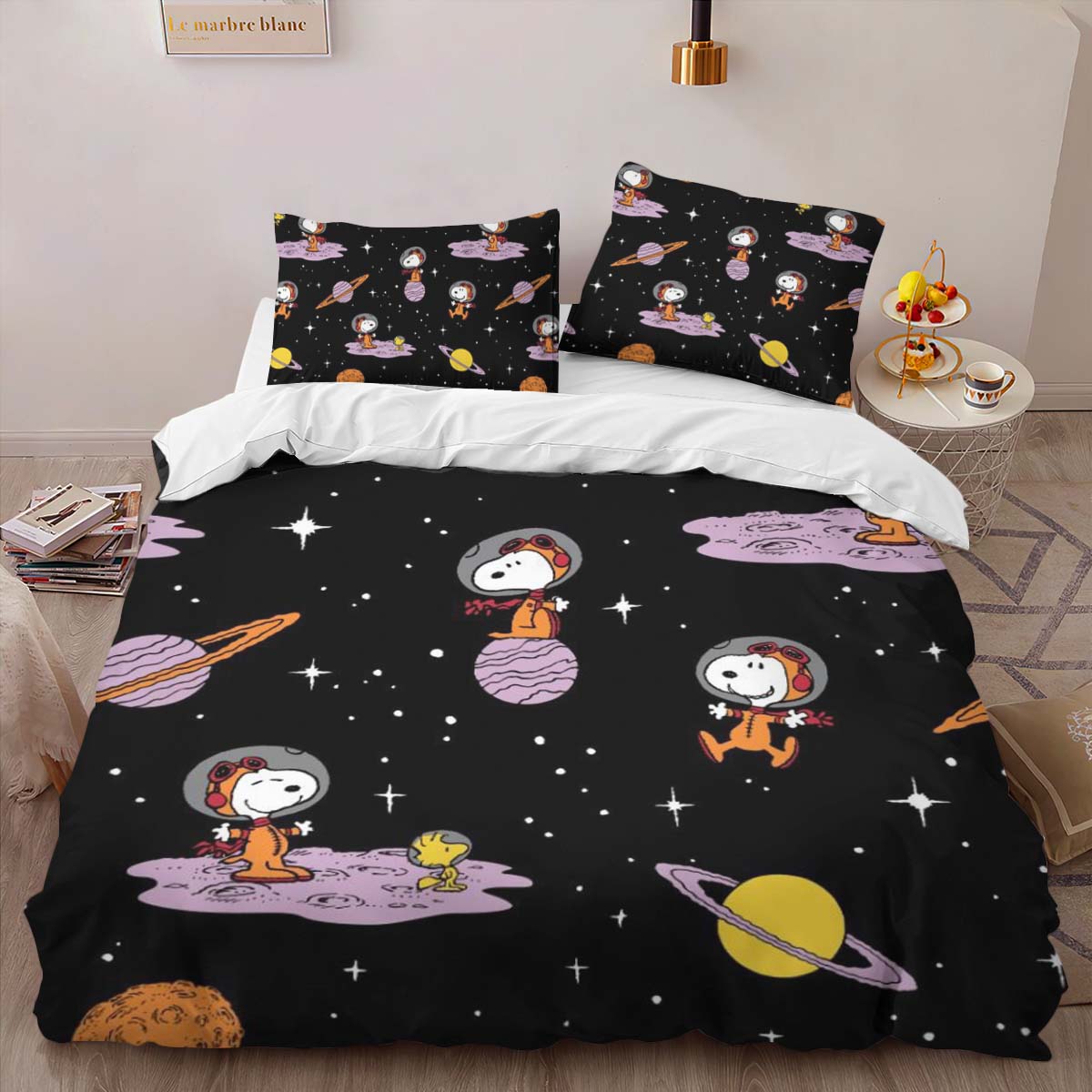 Snoopy and Woodstock to the moon Duvet Cover 2