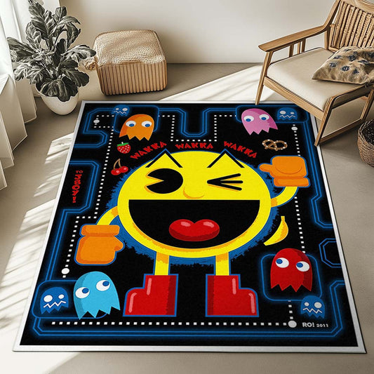 Waka Waka Pac Man and Ghosts in Pacman Game Rug