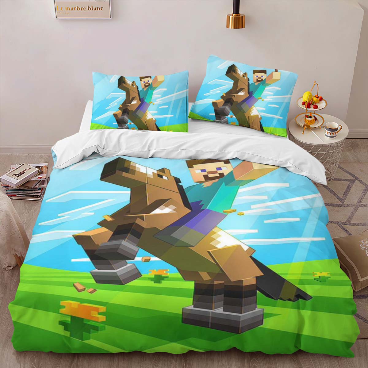 herobrine minecraft character on horse Duvet Cover 2