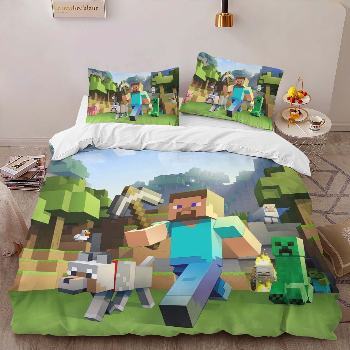 minecraft all characters Steve and Creeper Duvet Cover 2