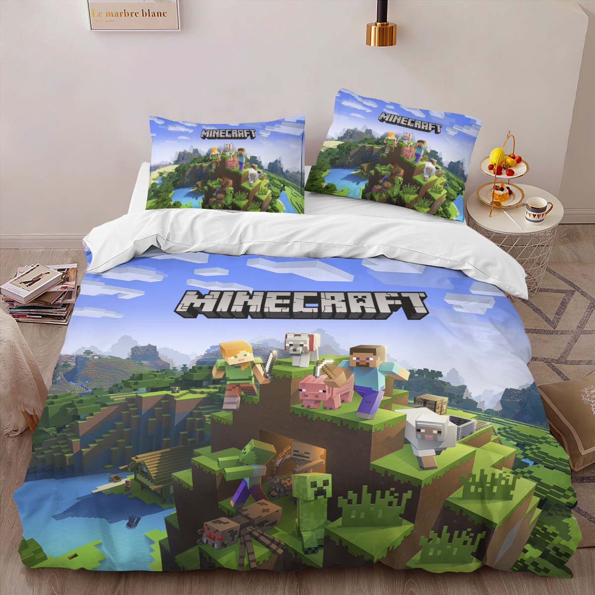 minecraft all characters Steve and Wolf Dog Duvet Cover 2